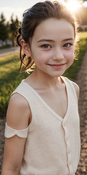 (high resolution), (best quality), (ultra-detailed), ((photo realistic)), perfect anatomy, Textured skin,full_body, 10yo, japanese girl, cute baby face, smile, ((detaled eyes)), sunlight, lens flare, looking at viewer, by david dubnitskiy,