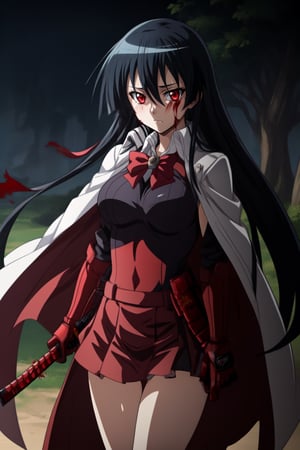 akame (akame ga kill) katana genshin impact style Red bowtie, long black hair, perfect legs, perfect arms, shirt with red stripes all over it, Big tits, gloves, elegant red gloves white cape brave red gloves long sleeves perfect hand, perfect eyes, perfect legs, Pieces of silver armor and a white cape black hair White cape 1 girl, akame (akame ga kill) katana, akame (akame ga kill) White rain cape and blood moon, 1girl,akame (akame ga kill)