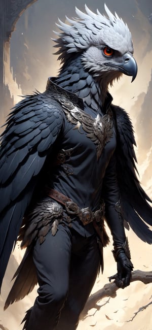 anthro, harpy eagle, (fyling around), sprinting, torn flesh, tattered clothes, fantasy magic, undercut hairstyle, dark light night, intricate, elegant, sharp focus, illustration, highly detailed, digital painting, concept art, matte, art by wlop and artgerm and greg rutkowski and alphonse mucha, masterpiece, monster