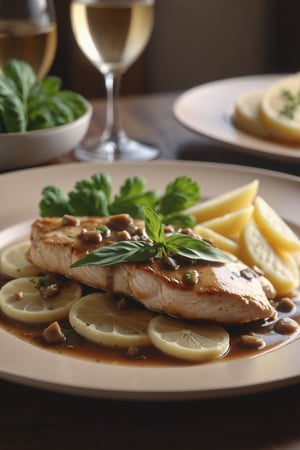Delicious plate of chicken marsala on a dining table in the kitchen, comfortable light ,romantic light, ultra details ,photorealistic, realistic ,gel lighting, Cinematic, Filmic, medium shot, 4k, Front-light, Cinematic Lighting, volumetric Light, Ray Tracing Reflections, Chromatic Aberration, photography, hyper realistic, 4k, 8k,closeup 
