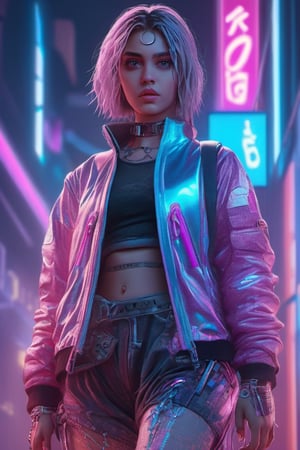 RAW, Concept, Illustration, audiopunkAI complete, 1 girl hologram, standing, cyberpunk, high detailed, vivid color, CG post production complete artwork, best quality
