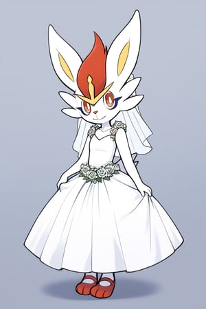  ,score_9, score_8_up, score_7_up, score_6_up, source_anime,source_furry, Ethersaga style, by Ethersaga,Cinderace, 1 girl , white body , no pants , pokemon , furry female ,wedding dress , white dress ,solo 