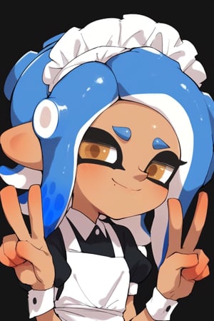  ,score_9, score_8_up, score_7_up, score_6_up,  ,tukada_style , by tukada , ,mai, maid , young , blue hair, splatoon ,simple background, black background , ,splatoon , smile , closed mouth, upper body,v ,