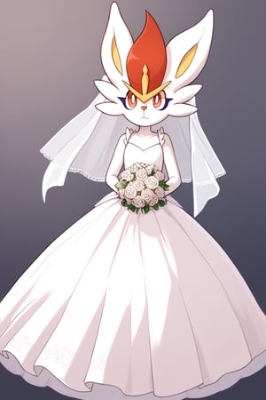  ,score_9, score_8_up, score_7_up, score_6_up, source_anime,source_furry, Ethersaga style, by Ethersaga,Cinderace, 1 girl , white body , no pants , pokemon , furry female ,wedding dress , white dress ,solo 