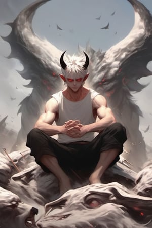 ((masterpiece:1.5)), ((best quality:1.5)), ((highres:1.5)), anime,(1_Boy,anime) ((Boy_hot_ body)), Body_,solo, cute white_hair, Demon_horns
   daylight_ lying  8k,FilmGirl,AngelicStyle,male,painting by jakub rozalski,LinkGirl,xxmix_girl,EpicSky