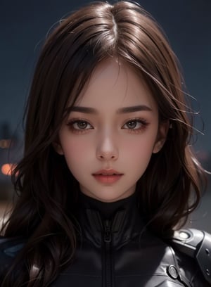 masterpiece, best quality, photorealistic, raw photo, attractive, charming, beautiful girl, solo, Hyperrealistic, hyperdetailed, realistic face, high-resolution, realistic style, 8k, detailed hair, beautiful face, perfect face, detailed brown eyes, perfect skin, happy friendly flirty, futuristic black tactical suit, special operation agent, sexy, seductive, typing futuristic computer, (((night))),xxmixgirl,photo r3al,bamby, black wool sweater