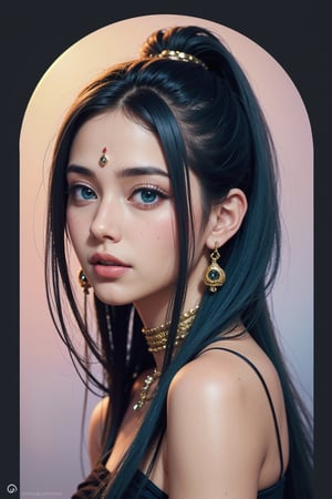 Protrait, photograph, androgynous hunnuman, oval jaw, delicate features, beautiful face, dreadlocked hair, long bangs, long ponytail, bright blue-green eyes, hindu art, Korean acting pornstar 