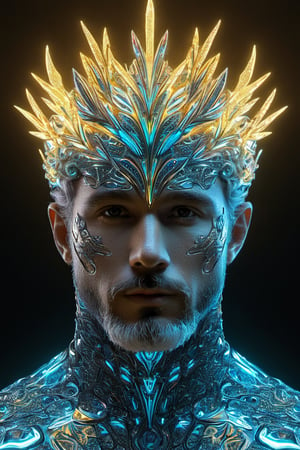 the glass beautiful man, body, full body, symmetry, nature, subsurface scattering, transparent, translucent skin, glow, bloom, Bioluminescent liquid,3d style,cyborg style,Movie Still,Leonardo Style, cool color, vibrant, volumetric light (masterpiece, top quality, best quality, official art, beautiful and aesthetic:1.2), (1man), extreme detailed,(abstract, fractal art:1.3),colorful hair,highest detailed, detailed_eyes, fire, water, ice, lightning, light_particles, ghost, Man, muscles, perfect body, five fingers, perfect hands, anatomically perfect body, sexy posture, thick beard, sexy beard, brown eyes, silver hair, curly hair, ice crown, embroidered cap, king, angel, god,NightmareFlame, all body