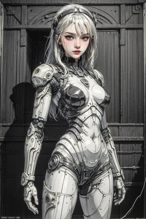 female, ((masterpiece, best quality, ultra detailed, absurdres):1.5), white hair, solo,long hair,breasts,looking at viewer,pink,robot joints