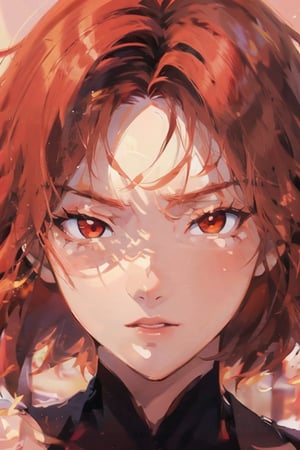 masterpiece, best quality, illustration, portrait, ,lina, red hair, red_eyes, face details,  