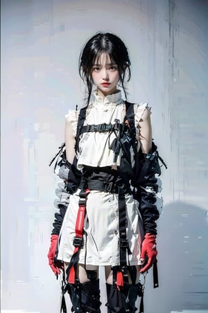 (masterpiece, top quality, best quality, official art, beautiful and aesthetic:1.2), (1girl:1.3), heterochromia, SharpEyess , mismatched gloves, thigh strap,  fantasy background, water,Agoon,urban techwear