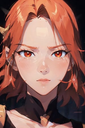 masterpiece, best quality, illustration, portrait, ,face details,  red hair, red eyes,SharpEyess,lina