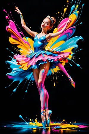 ColorART, Vibrant, dynamic, and colourful portrait photography featuring paint splashes. dripping paint, High-speed shutter, speedlight flash, long exposure. Blended light, large legs, artistic composition, amazing OHWX dressed as 1 ballerina, High-quality, ultra high-resolution image,make_3d