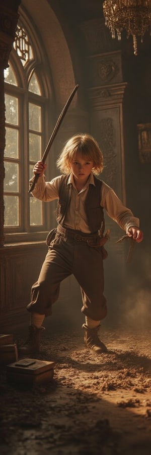 Tom Sawyer  as  an 11 years old  fights with sticks with Oliver Twist