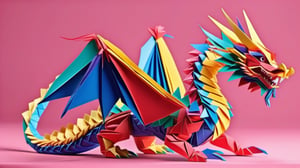 3d, detailed Design an colorful japane dragon that showcases the delicate art of Japanese origami, symbolizing precision and grace in this iconic heritage craft, glossy, 32K,  by AiLove, fit in canvas, bright, clear, sharp, ultra hd, Sparkling, denoise,