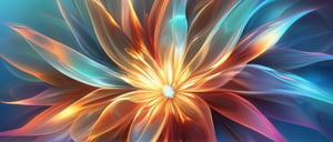 Ethereal abstract background with a mix of cool and warm colors. Wispy and dreamy design, evoking a sense of tranquility. Ideal for fantasy and surreal themes with abstract flower, Digital art.,  32K,  by AiLove, fit in canvas, bright, clear, sharp, ultra hd, Sparkling, denoise, cinematic lighting, Volumetric lighting, ray tracing,,