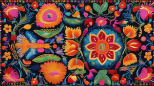 Craft an image that pays tribute to Mexican embroidery, highlighting the vibrant and intricate designs of this heritage craft, glossy, 32K,  by AiLove, fit in canvas, bright, clear, sharp, ultra hd, Sparkling, denoise,