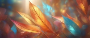 Ethereal abstract background with a mix of cool and warm colors. Wispy and dreamy design, evoking a sense of tranquility. Ideal for fantasy and surreal themes with abstract leaves and branch, Digital art.,  32K,  by AiLove, fit in canvas, bright, clear, sharp, ultra hd, Sparkling, denoise, cinematic lighting, Volumetric lighting, ray tracing,,