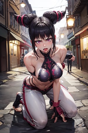 Hetero,lick penis,Girl tied with rope,kneeling, onejuri, purple eyes, angry, baggy pants, white pants, black panties, panties over clothes,((best quality)),  ((highly detailed)), perfect anatomy, masterpiece,scenery,intricately detailed, hyperdetailed, blurry background, depth of field, best quality, masterpiece, intricate details, tonemapping, sharp focus, hyper detailed, high 1res, in dark street 