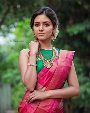 Indian, curvy, Kerala girl, well shaped, fair looking, most beautiful, beauty, ((wearing glasses)), (wearing a simple necklace, nose ring, earrings), ((wearing top sleeve blouse and saree)),outdoors , standing on floor, in discipline , perfect pose , ((seductive smile:0.7)), ((tiny bindi on forehead)), 
(perfect female body), 
hourglass body shape, (clad) ,(full dressed), (fully clothed), (covered) , little chubby body, ((())), ((looking at viewer)), (face close up view),((portrait view)) ((highly detailed skin, little skin hairs)),,((brownish skin colour)), , (thicc),(),(slim, ),, (( )),(highly detailed),(big perky chest:1.3), (fully_clothed), (),
((highly detailed skin, little skin hairs)),((highly detailed skin pores)),((8k,UHD skin detail)),
{{{highly realistic detailed face}}} 
shot by the camera,smiling, picture,photo by Wayne Pinkston, bright light, bright picture,realistic,raw,analog,portrait,photorealistic,analog,realism,real picture,clear picture,detailed face, clear face,cuteness, brightness,Detailedface detailed, (((face close up view))), ((portrait view)) ,RAW photo, 4k, masterpiece, high res, (extremely intricate),(photorealistic:1.4), high quality, best quality, uhd, realism, Ultra realistic, 16k, photo-realistic, realistic, dslr,photorealistic, 24mm, f1.8,natural hair,finely detailed skin,perfect hands, ,extremely detailed, beautiful detailed eyes, photo, real,realistic, perfect pose, portrait quality face, depth of field, 4k masterpiece, Highres, High Quality, Hi-Definition, Best Quality, perfect,front view,8k, intricate, masterpiece, Highres, High Quality, Hi-Definition, Best Quality,