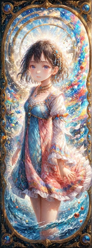 Title: "Melodies of the Soul: The Ethnomusicologist's Reverie"

Amidst a tapestry of cultural exploration and artistic expression, a lone figure, embodying the essence of Ethnomusicology, drifts through a dreamscape adorned with intricate zentangle patterns. Clad in a soft and whimsical babydoll dress that billows gently in an unseen breeze, the girl becomes a living canvas upon which the harmonies of the world converge.

Her presence is a testament to the beauty of diversity, with each line of the zentangle design symbolizing a different musical tradition, weaving together a symphony of colors and shapes that dance across her form. The intricate details of the patterns reflect the complexity and interconnectedness of global melodies, inviting the viewer to immerse themselves in the rich tapestry of sound and culture.

As she moves through this enchanted realm, the ethnomusicologist's gaze is one of reverence and wonder, her eyes alight with the joy of discovery. She is a seeker of harmony, a listener of stories untold, and a guardian of the world's musical heritage, her very presence a celebration of the universal language of music that transcends borders and beliefs.

The soft and whimsical babydoll dress she wears acts as a canvas for the zentangle artwork, its delicate fabric flowing gracefully with her movements. The pastel hues of the dress complement the vibrant colors of the zentangle patterns, creating a visual symphony that speaks to the harmony found in diversity and the beauty of cultural exchange.

Authored by kyo8sai, this magnificent creation stands as a testament to the artist's creative prowess and was brought to life on 2024-09-15.The painting is signed 'kyo8sai' on the edge.

"Melodies of the Soul: The Ethnomusicologist's Reverie" is a visual poem that celebrates the power of music to unite, inspire, and uplift. Through the lens of the ethnomusicologist, the viewer is invited to explore the intricate connections between sound and culture, between tradition and innovation, and between the past and the future. In this ethereal realm, music is not just heard but felt, experienced as a living, breathing entity that connects us all in a shared symphony of humanity.