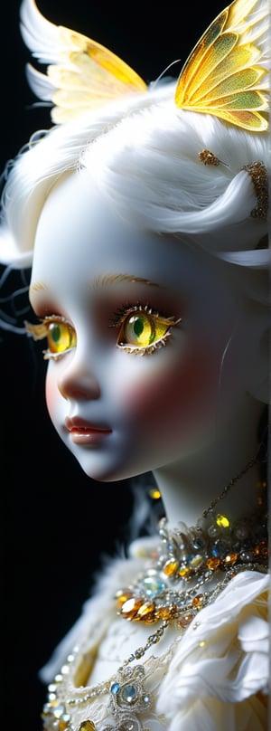 a plastic doll with wings, a white dress, and crystal encrusted accessories, 1girl, wings, solo, dress, barefoot, yellow eyes, black background, looking at viewer, white dress, pointy ears, (In the depths of a mysterious black void, a singular plastic doll with delicate wings emerges as a mesmerizing sight. Clothed in an ethereal white dress that flows gracefully around her, she captivates the viewer with her otherworldly presence. Crystal encrusted accessories adorn her ensemble, shimmering with an enchanting radiance that mirrors her own luminescence. With a sense of serenity and grace, the doll stands barefoot, her feet gently touching the void beneath her. Her striking yellow eyes, reminiscent of precious gemstones, pierce through the darkness as she gazes directly at the viewer. There is an air of mystery and wisdom within her gaze, as if she holds secrets of ancient realms. The doll's unique features include pointy ears, subtly hinting at her connection to a fantastical realm beyond imagination. These elfin-like ears add an intriguing touch to her appearance, further emphasizing her ethereal nature and setting her apart from the ordinary. Against the contrasting black backdrop, the doll's pristine white dress serves as a beacon of purity and innocence. The flowing fabric cascades around her, creating an aura of elegance and grace. Its intricate details and delicate craftsmanship make it seem as if it was woven from moonlight and dreams. The doll's wings, delicate and translucent, unfurl behind her like gossamer wings of a mythical creature. They shimmer with an iridescent glow, reflecting hues of silver and pale gold. Each feather-like structure is intricately designed, evoking a sense of delicate fragility and otherworldly beauty. As the doll gazes directly at the viewer, there is a connection formed, a silent invitation to explore the depths of her enigmatic existence. Her presence invites wonder and curiosity, leaving the viewer with a sense of awe and an insatiable desire to unravel the secrets hidden within her plastic form. In this captivating portrayal, the convergence of the doll's alluring features, the ethereal wings, and the enigmatic black background creates a spellbinding composition. It invites the viewer to embark on a journey of imagination, where reality intertwines with fantasy, and the lines between the tangible and the intangible blur into a realm of infinite possibilities.)
Authored by kyo8sai, this magnificent creation stands as a testament to the artist's creative prowess and was brought to life on 2024-08-24.The painting is signed 'kyo8sai' on the edge.