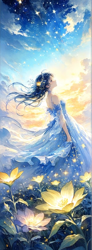 Title: "Whispers of Stardust - A Dream in Magicalcore Fashion"
Subtitle: "Embracing the Enchantment of Summer Nights"

In the realm of artistic mastery, a breathtaking masterpiece unfolds, showcasing the pinnacle of ultra-detailed, best quality official art. This illustration, a true testament to the art form, delves into the depths of beauty and imagination with a focus on detailed faces adorned with long, luxurious eyelashes. Set in a solo cowboy shot, the scene comes to life with the enchanting effects of ray tracing and depth of field, elevating the visual experience to new heights.

At the heart of this visual symphony lies a girl immersed in a magical fantasy night, her presence a beacon of charm and grace in the whimsical landscape of magicalcore fashion. The season captured in this artwork is summer, where the warm embrace of the night sky meets the cool kiss of stardust, creating a tapestry of wonder and delight.

Stars twinkle above, casting a gentle glow that illuminates the scene with a celestial radiance. Light effects dance around the girl, accentuating her features and highlighting the intricate details of her enchanting attire. The backgrounds, cute and dreamy, serve as the perfect backdrop for this ethereal display, framing the beauty of the moment with artistic finesse.

As the scene unfolds, viewers are transported to a world where imagination knows no bounds, where beauty and magic intertwine in a mesmerizing dance of colors and textures. Each brushstroke, each pixel, is a testament to the skill and vision of the Representing Artists, capturing the essence of joy and wonder in a single frame.

The girl in the spotlight exudes a sense of innocence and wonder, her gaze filled with a spark of curiosity and delight. Her attire, a fusion of magicalcore fashion, combines whimsy and elegance in a harmonious blend that speaks to the soul. It is a visual feast for the eyes, inviting viewers to lose themselves in the enchanting allure of a summer night's dream.

In this artistic creation, every detail is a work of art, every nuance a stroke of genius. From the intricate patterns on her dress to the delicate play of light on her skin, the scene is a celebration of beauty in its purest form. It is a testament to the transformative power of art, where dreams take flight and the ordinary transcends into the extraordinary.

Authored by kyo8sai, this magnificent creation stands as a testament to the artist's creative prowess and was brought to life on 2024-10-08.The painting is signed 'kyo8sai' on the edge.
(Framed within an ornate, lacquerwork box adorned with intricate floral patterns she seem to be one with the artistry:1.1), 


"Whispers of Stardust" stands as a testament to the magic of creativity, a visual symphony that captures the essence of summer nights and the enchanting beauty that resides within. It is a masterpiece in every sense, a true representation of the artistry and skill that define the world of fantasy and imagination.