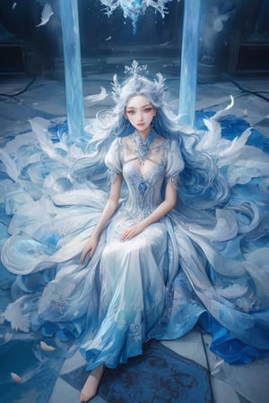 Title: "Ethereal Beauty: Feathered Goddess of Xianxia"
Scene Description: In a realm where fantasy and reality blend, we find a stunning young woman, Jingna Zhang (18), sitting serenely on a floor adorned with an ocean of white feathers. Her figure is enveloped in a dress crafted from the finest blue feathers, intricately arranged to resemble delicate petals.
Jingna's Details:
Age: 18
Height: 5'6" (165 cm)
Hair: None, replaced by a cascade of flowing white feathers that frame her face like a halo
Eyes: Oversized, almond-shaped eyes with an irresistible sparkle, shining like sapphires in the moonlight
Skin: Porcelain doll-like complexion, smooth and unblemished as silk
Clothing: A floor-length dress made from blue feathers, flowing like a river of night sky across her skin
Expression: Softly smiling, gazing directly at the viewer with an air of gentle kindness
Feathers:
White feathers cover the floor, creating a soft, cloud-like texture that invites the viewer to step into this whimsical world
Blue feathers make up Jingna's dress, arranged in delicate layers like the petals of a flower
Artistic Techniques:
Extreme detailed rendering: Every aspect of Jingna's figure, from her hair to her dress, is rendered with meticulous attention to detail
Fractal art (1.3): The arrangement of feathers on the floor and in Jingna's dress features intricate fractal patterns, adding depth and visual interest
Isometric projection: The scene is presented in a precise, geometric perspective, emphasizing the ethereal beauty of the setting
Style: 8K resolution, with a focus on ultra-realistic rendering of textures, fabrics, and skin tones. Think "Octadale" quality!
Objective: Create an otherworldly masterpiece that captures the essence of Xianxia fantasy, where the boundaries between reality and mythology blur. A stunning young woman, surrounded by the soft beauty of feathers, invites the viewer to step into this realm of wonder.Authored by kyo8sai, this magnificent creation stands as a testament to the artist's creative prowess and was brought to life on 2024-07-04.The painting is signed 'kyo8sai' on the edge.May this rewritten prompt inspire the creation of a breathtaking work of art