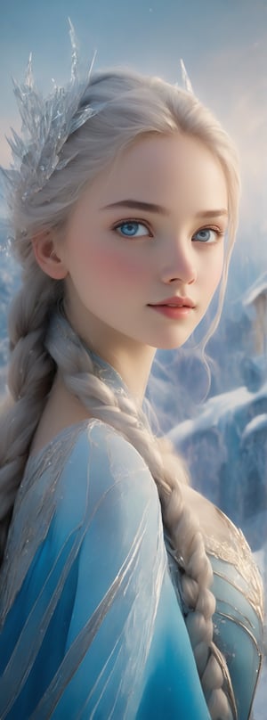 Title: "Frostborne Elegance"

Atop a majestic snow-capped hill, the tranquil setting provides a breathtaking backdrop for a captivating scene. A stunning girl, exuding an aura of ethereal beauty, stands with grace and poise. As she lifts the enchanted ring, a transformation begins to unfold before the viewer's eyes, each detail adding to the mesmerizing intensity of the moment.

Her delicate eyebrows arch higher, framing her face with a sense of determination and mystique. The curve of her rosy lips transforms into a fierce grin, hinting at a strength that lies within. Her piercing blue eyes, once serene, now gleam with icy ferocity, reflecting a power that is both captivating and formidable.

As the girl's body begins to shimmer, a cascade of crystalline scales emerges, catching the light in hues of cerulean and amethyst. Each scale seems to dance with its own inner glow, creating a mesmerizing play of colors that accentuates her transformation into an ice magic warrior. The intricate patterns of the scales add a layer of complexity to her appearance, hinting at a deeper connection to the elements she commands.

In her stance, there is a sense of both elegance and strength, a blend of grace and power that defines her as a formidable presence in this frozen realm. The frost-kissed air seems to swirl around her, carrying with it whispers of ancient magic and untold secrets, further enhancing the mystique of the scene.

As she stands atop the hill, bathed in the soft glow of the winter sunlight, the girl embodies a sense of otherworldly beauty and resilience. Her transformation into an ice magic warrior is a testament to her inner strength and determination, a visual symphony of drama and enchantment that captures the essence of a moment frozen in time.

Authored by kyo8sai, this magnificent creation stands as a testament to the artist's creative prowess and was brought to life on 2024-08-22.The painting is signed 'kyo8sai' on the edge.

"Frostborne Elegance" is a visual masterpiece that invites the viewer to immerse themselves in a world of beauty and magic, where the line between reality and fantasy blurs in the shimmering light of winter.