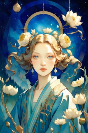 Title: "Whispers of the Celestial Garden"
In the mesmerizing portrait titled "Whispers of the Celestial Garden," a vision of ethereal beauty unfolds before the viewer's eyes. Centered with perfect composition, a beautiful girl is depicted in a dreamy setting that blurs the lines between reality and fantasy, inviting the audience into a realm where the ordinary transcends into the extraordinary.
The color palette of Van Gogh's iconic "Starry Night" weaves through the artwork, infusing the scene with hues of deep blues and shimmering golds, creating a sense of cosmic wonder and celestial magic. The swirling patterns and dreamlike quality of Dali's surrealism add a touch of whimsy and intrigue, drawing the viewer deeper into the enchanting world of the painting.
Inspired by Mucha's Art Nouveau style, the girl is adorned with intricate floral motifs that cascade around her like a blooming garden, enhancing her natural beauty and grace. Each flower seems to dance in harmony with her presence, creating a sense of unity between the girl and the botanical realm that surrounds her.
As the viewer gazes upon the portrait, they are transported to a place where time stands still, where the air is filled with the sweet scent of flowers in full bloom. The girl's expression exudes a sense of serenity and joy, embodying the purity and innocence of a soul in perfect harmony with nature's beauty.

Amidst the floral wedding of flowers, the scene unfolds like a fantastical fangao ceremony, where every petal and bloom is a testament to the eternal bond between nature and humanity. The full fantasy flower that blooms at the heart of the composition symbolizes growth, renewal, and the endless cycle of life, inviting the viewer to reflect on the beauty and fragility of existence.
Authored by kyo8sai, this magnificent creation stands as a testament to the artist's creative prowess and was brought to life on 2024-07-26.The painting is signed 'kyo8sai' on the edge.
"Whispers of the Celestial Garden" is a homage to the beauty of nature, the power of dreams, and the eternal allure of art that transcends time and space. It is a visual symphony that celebrates the harmony between the human spirit and the natural world, inviting viewers to immerse themselves in a dreamlike realm where beauty knows no bounds and imagination reigns supreme.