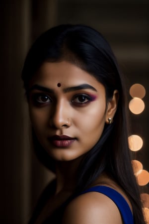 a beautiful indian girl20y portrait
 ,ultrarealistick 8k  hyperdetaieled 
darkmakeup , 
 ,blurry_light_background,AI_Misaki 