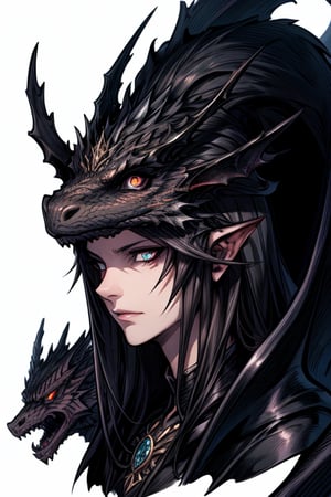 dragon black undetailed face, asymetrical eyes