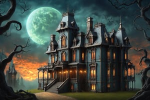 dark mansion, evil background, hellish, ornate, atmospheric perspective, ste4mpunk