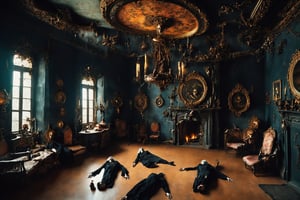 dark witch, evil background, hellish, ornate, atmospheric perspective, dead bodies jammed into ceiling.,ste4mpunk