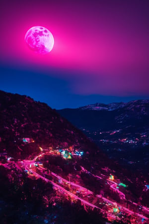 neon light on moon 