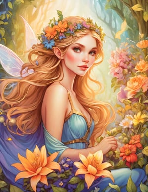 (coloring book for adultes), (colored), (realistic), (full body), chaos, elegant, atmospheric, a elf girl, Freya Allan face), elegant, Ethereal fairy creatures, flowers blooming, in motion, dramatic, organic composition,Magical Fantasy style