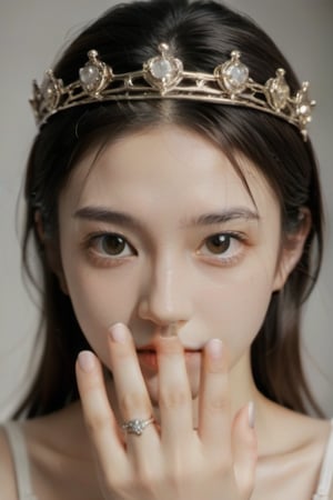 xxmix_girl, teenage woman with a crown on her head and a ring on her finger and a ring on her hand,FilmGirl