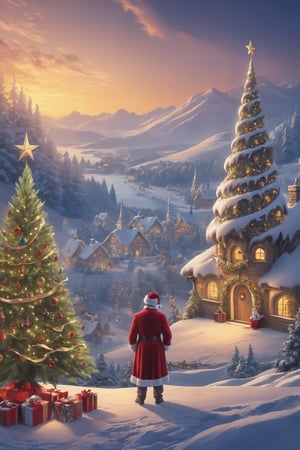 Beautiful atmosphere, landscape, Christmas tree, beautiful decoration, fantasy world, man standing there
