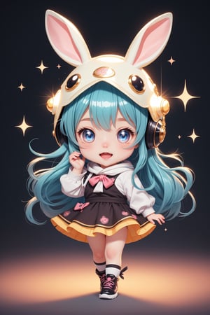 (best quality,ultra-detailed),Cute Chibi girl, Exquisite rabbit helmet:1.2, illustration,[bright colors],[sparkling eyes],[playful pose],fun and energetic,medium:anime-style,soft lighting