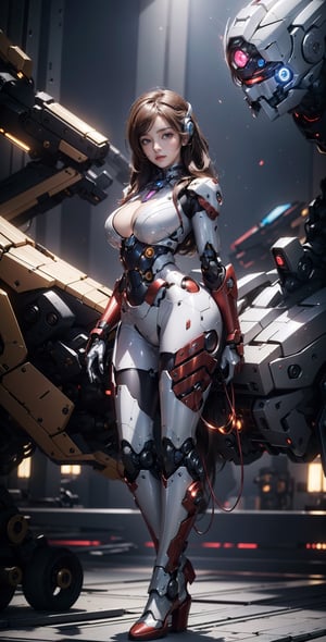 A 20 years old girl extremely beautiful and gorgeous young putting on a cyborg robot suit high tech armor detailed body deadly lock serious look on her face , full body ,Science Fiction, Futuristic fighter ship, sexy,big boobs,nude, pose sexy , Stand in the middle of the common frame , ,yofukashi background