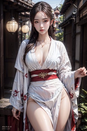 photorealistic, high resolution, soft light,1women, solo, hips up, shining skin, jewelry, tattoo, kimono,girl,woman