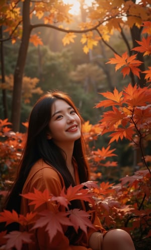 (ultra realistic,32k, masterpiece:1.2),(high detailed skin:1.1),( high quality:1.1), (masterpiece, best quality),Photorealistic image of a woman smiling joyfully as she gazes up at vibrant red and yellow autumn foliage in a mountain forest, natural lighting, warm tones, serene atmosphere, Canon EOS R5, detailed textures, seasonal beauty, tranquil mood, commercial appeal, full body,(face close-up:1.4), (looking at viewer, upper body) ((dystopic )) ((lleg open)) ((standing)) ((combat ready)) ((rainy playground)) ((sittting)) (( serafuku)) ,jisosmile,ct-identity