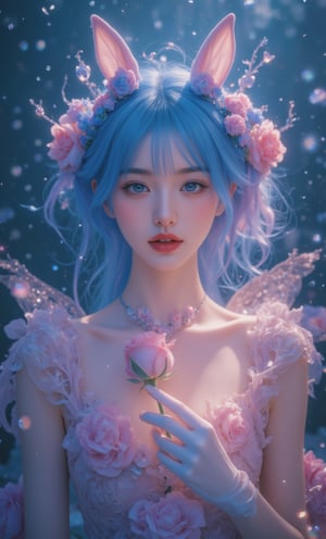 (ultra realistic,32k, masterpiece:1.2),(high detailed skin:1.1),( high quality:1.1), (masterpiece, best quality),"Whispers of Enchantment: A Faerie's Delight" In a realm where magic and beauty intertwine, a lone figure graces the scene with an aura of ethereal charm and grace. Standing with a presence that seems to transcend the ordinary, she embodies a sense of wonder and delight that captivates the viewer and beckons them into a world of enchantment. The girl, with her mesmerizing blue hair that flows like a river of sapphire, wears a dress that shimmers with a hint of iridescence, reflecting the light in a myriad of colors. The fabric cascades around her in gentle waves, creating a sense of movement and fluidity that adds to the whimsical nature of the composition. Her aqua eyes sparkle with a playful glint, inviting the viewer to delve into the mysteries of her world. Adorned with delicate white gloves that accentuate the elegance of her hands, she holds a delicate pink rose, a symbol of love and beauty that adds a touch of romance to the scene. The bloom emits a soft, sweet fragrance that fills the air with a sense of tranquility and serenity, further enhancing the magical ambiance of the moment. The girl's expression, a subtle blush on her cheeks, conveys a mix of innocence and allure that hints at the depth of her character. Her hair, embellished with a whimsical flower ornament, frames her face in a halo of natural splendor that enhances her ethereal beauty. The short strands cascade around her like a waterfall of cerulean hues, adding a touch of whimsy and charm to her overall appearance. A pair of rabbit ears, a fantastical addition that hints at her playful nature, lend a sense of mystery and intrigue to her enchanting persona. As she stands with a grace that seems to defy gravity, her fairy wings unfurled in a display of opalescent light, she exudes a sense of magic and wonder that envelops the scene in a cloak of enchantment. The wings, delicate and translucent, shimmer with a soft glow that illuminates the surroundings with a sense of ethereal beauty. Each feather catches the light in a different way, creating a mesmerizing dance of colors that captivates the eye. With a look that speaks of secrets and dreams, the girl gazes back at the viewer with a mix of invitation and mystery, as if to say, "Come and explore the wonders that lie beyond." Her stance, one of confidence and allure, conveys a sense of inner strength and resilience that complements her outward beauty. The fairy wings that grace her form symbolize her connection to the mystical and the magical, inviting the viewer to step into a world where fantasies come to life. Authored by kyo8sai, this magnificent creation stands as a testament to the artist's creative prowess and was brought to life on 2024-09-14.The painting is signed 'kyo8sai' on the edge. "Whispers of Enchantment: A Faerie's Delight" is a celebration of beauty and magic, a testament to the power of imagination and creativity. Through the artistry of the depiction, the artwork invites the viewer to immerse themselves in a realm where dreams take flight and the ordinary becomes extraordinary, full body,(face close-up:1.4), (looking at viewer, upper body) ((dystopic )) ((lleg open)) ((standing)) ((combat ready)) ((rainy playground)) ((sittting)) (( serafuku)) ,jisosmile,ct-identity