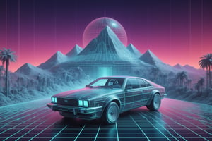 ultra Realistic 1980's wireframe Retro CG style,Logic hologram wireframe World,
(wireframe hologram Mountain),(hologram wire framered Rising sun),hologram Palm tree,hologram muscle car,
,3D Mesh,3D mesh digital Matrix,Clear Glass Skin,GLASS,Matrix code,Amidst the dynamic world of 3D design