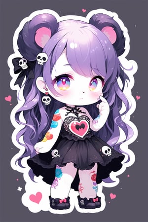 Pastel Candy Art,cute Little Teddy bear girl,Emphasize the unique synthesis of styles, ,Gothic earrings,tatoos,
heart \(symbol\), Skull\(symbol\), 
,colorful,chibi emote style,artint,sticker,furry,furry girl