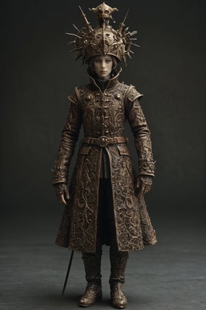 beautiful bizarre,The Art of Kris Kuksi,Intricate Design,Aphrodite, 
 whose head is a tank turret,wears the coat of a medieval nobleman,
,action figure,LimbusCompany_Dante
