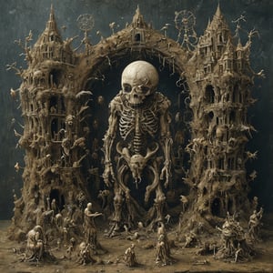 Crazy miniature monstrous art, Chris Kuksi sculptures, intricate designs, skeleton structures, chaotic and extremely complex industrial designs,
Huge and majestic Ark Design,Countless objects,action figure,keresztes,digital artwork by Beksinski,m0vieexpl0sion