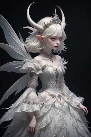 Ultra Realistic,perfect symmetry design,
1 girl, (masterful), albino demon fairy, dark magic, Devil soul, Jinn, Demon, divine, clean skin, particles of lighting, multi color lighting fairy, (demon horns:1.2),
In her elegant attire, the albino demon girl embodies an enchanting blend of dark allure and Rococo refinement,meticulously crafted with cascading layers of lace, features a corseted bodice that accentuates her slender waist. Delicate silver embroidery adorns the edges of the gown, tracing ethereal patterns reminiscent of dragon scales.

The off-the-shoulder sleeves, Each sleeve is intricately detailed with feather-light lacework, resembling the delicate wings of a dragon,
Completing her look, the albino demon girl wears a silver tiara adorned with small dragon-shaped motifs,
A motley and decadent nightclub background,
, ,lis4,cutegirlmix,Christmas Fantasy World,renny the insta girl