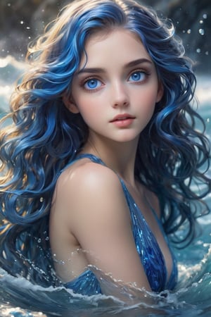 girl,endlessly captivating azure eyes, radiating beauty and depth,
 Envision her features delicately framed by cascading waves of sapphire hair, shimmering in the soft light,
Her eyes, like pools of liquid sapphire, draw you in with their mesmerizing allure, 