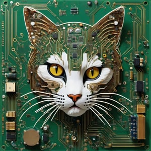 Cat face made with circuit board and wiring board,DonMC1rcu17Pl4nXL